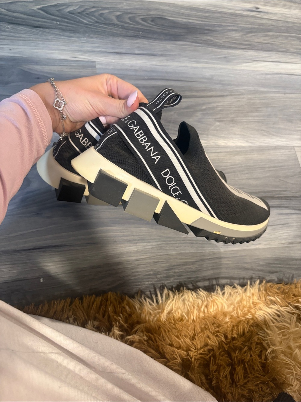 Dolce & Gabbana Black and White Logo Slip-On Sneakers - Picture 3 of 5